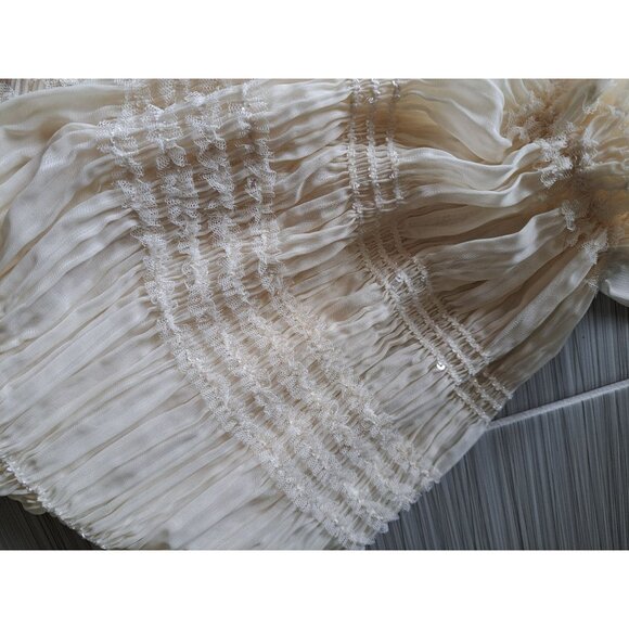 Womens Arula Pmus Size 3XL Ivory Top Sheer Smocked Puff Sleeve Shimmer Knit Boho - Picture 3 of 9